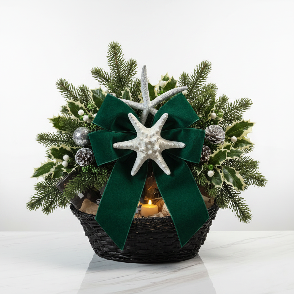 Christmas Basket - Green Ribbon