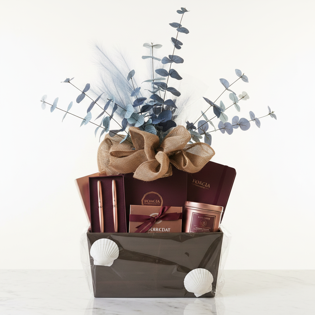 Corporate Gifting Basket - Burgundy & Rose Gold Box