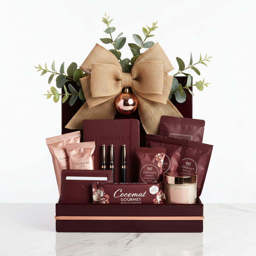 Corporate Gifting Basket - Burgundy & Rose Gold with Office Gifts