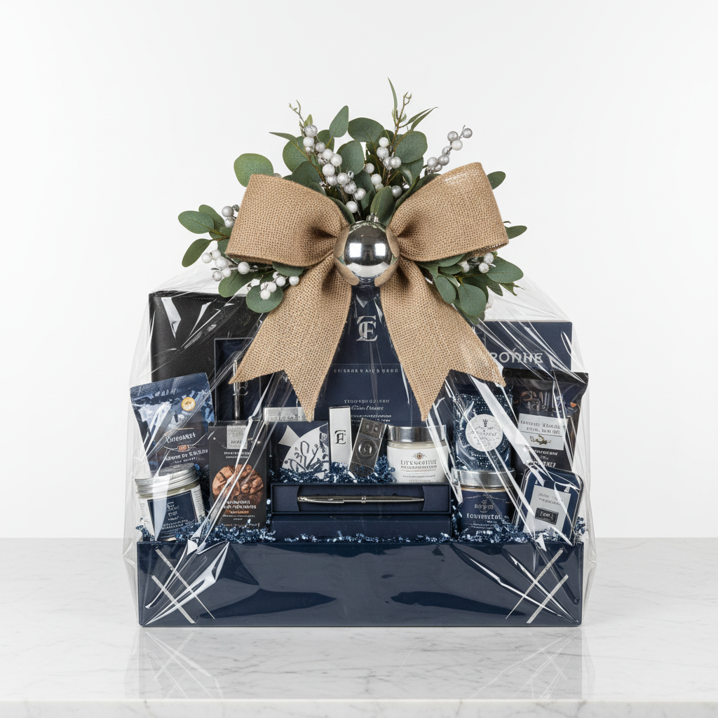 Corporate Gifting Basket - Navy & Silver with Office Gifts