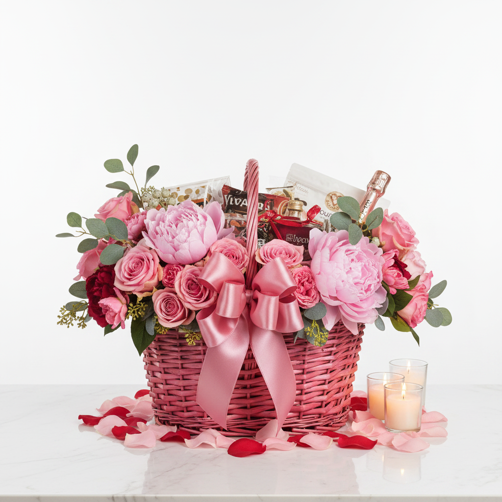 Valentine's Day Romance Luxury Basket - Pink